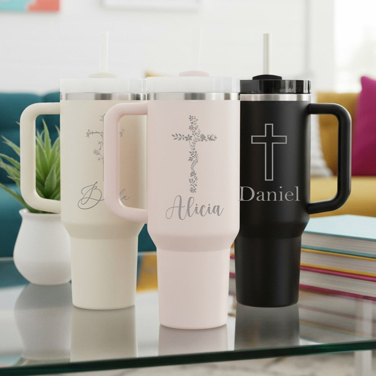 Personalized 40oz Cross Tumbler with Name, Christian Gifts for Him and Her - Gifts Are Blue