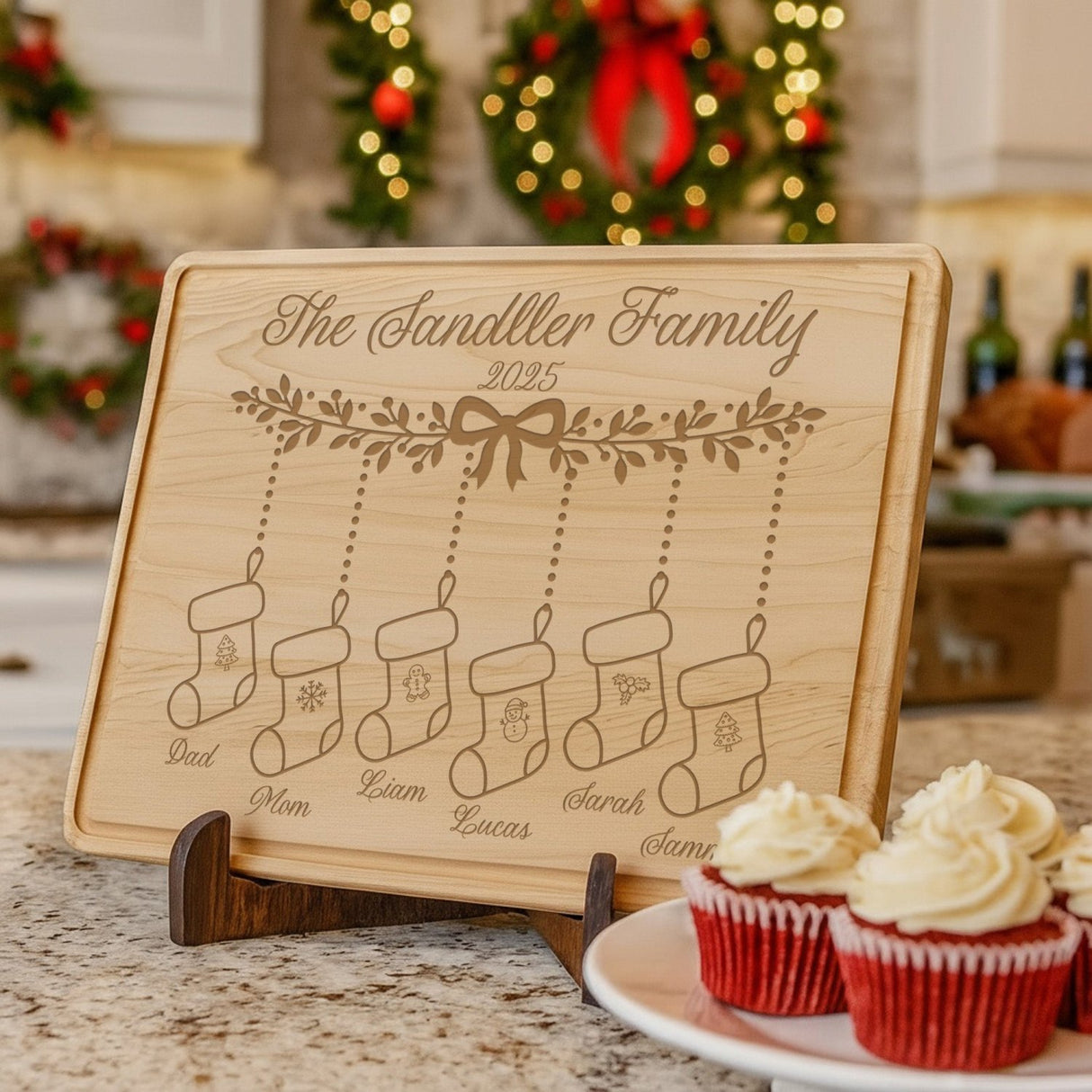 Christmas Stockings Personalized Cutting Board for the Holidays - Gifts Are Blue