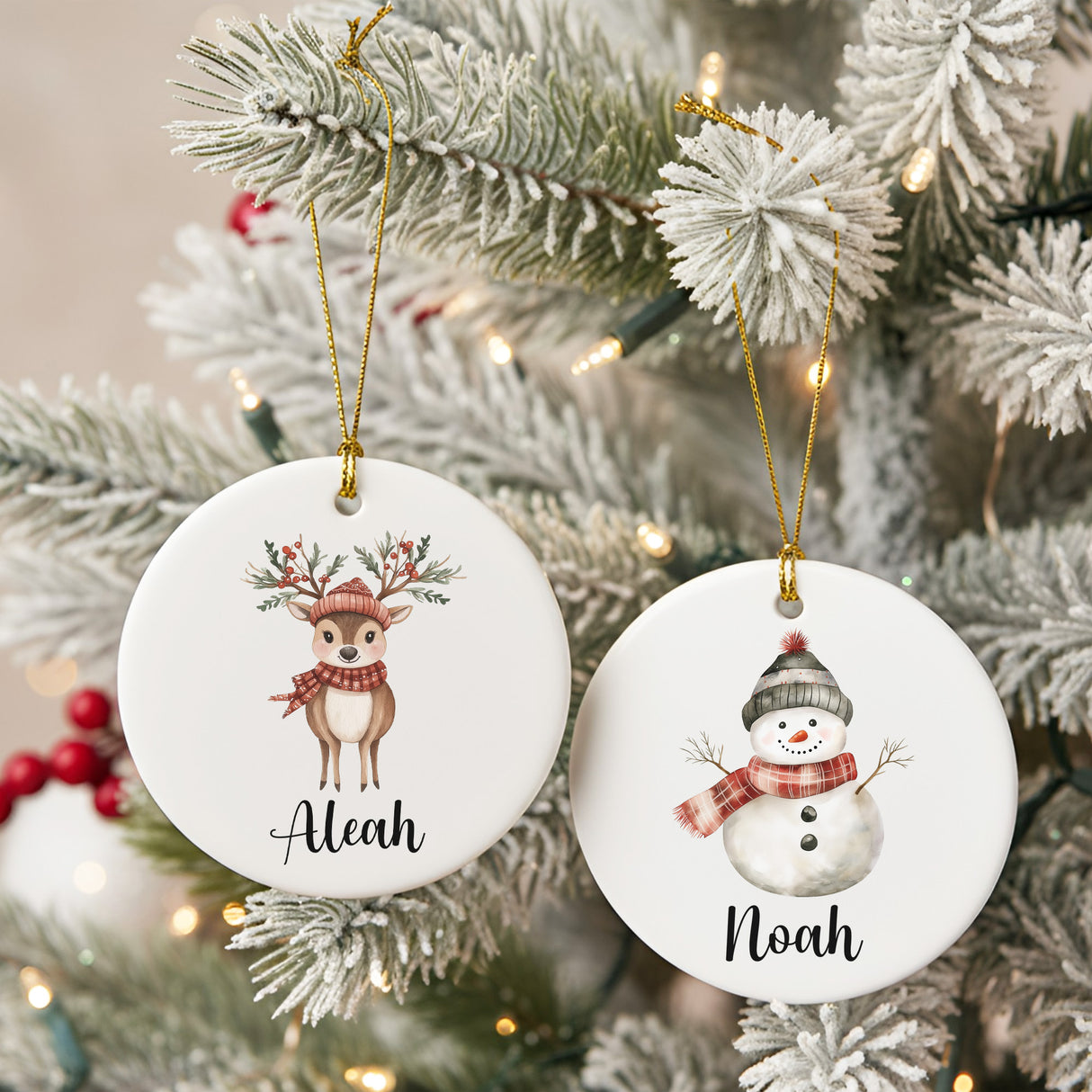 Vintage Christmas Characters Personalized Ornaments with Names, Set of 2, 4, 6, 8 and 10