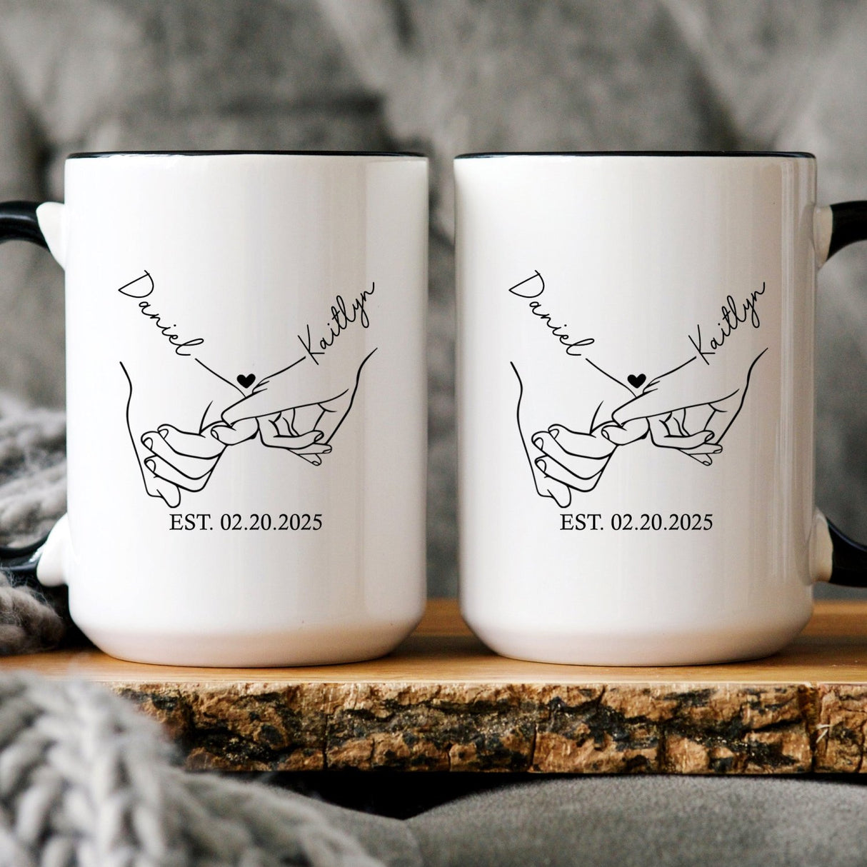 Personalized couples mug set with pinky promise design. Matching mug set gift.