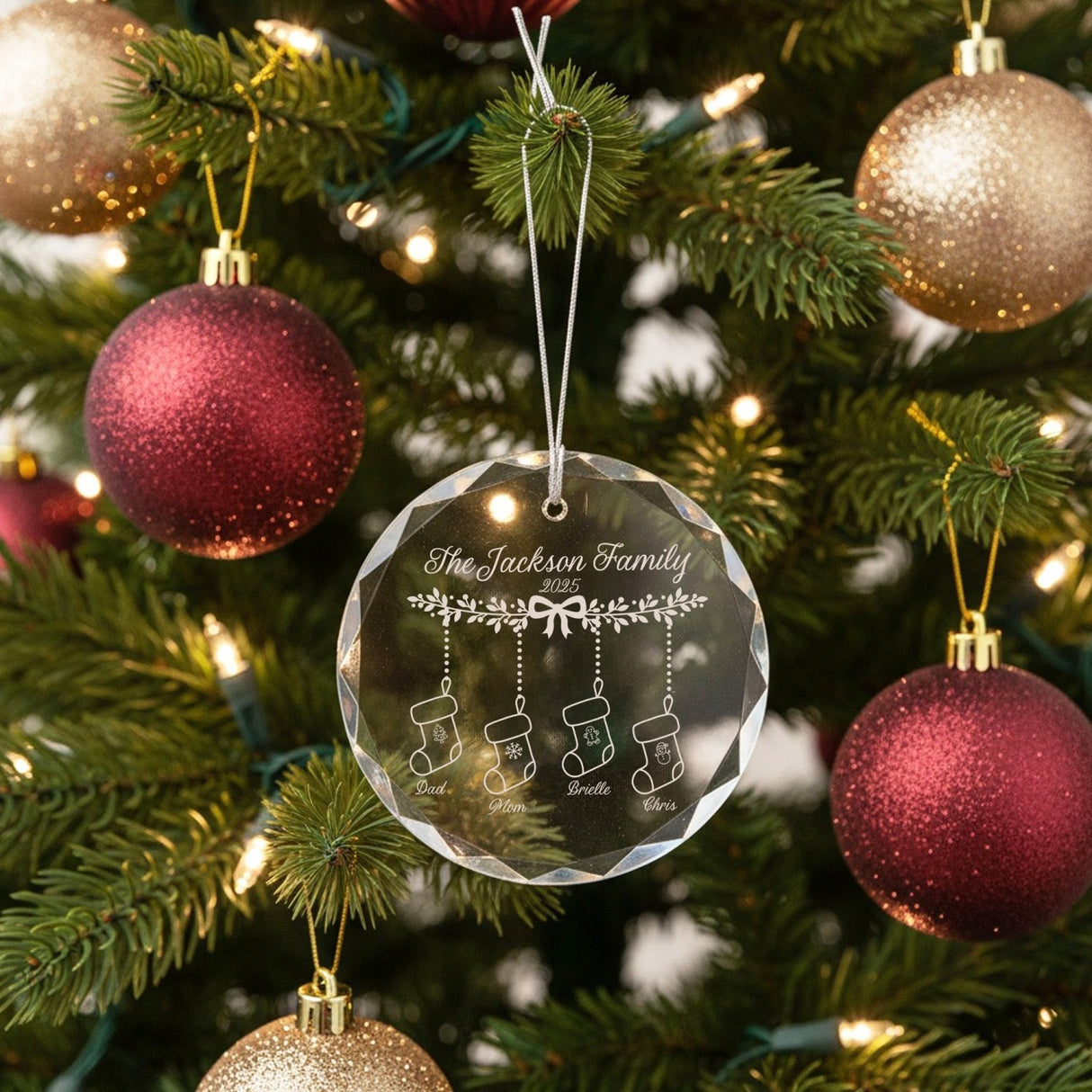 Christmas Stockings Personalized Crystal Ornament with Gift Box for Family, Variety of Shapes - Gifts Are Blue