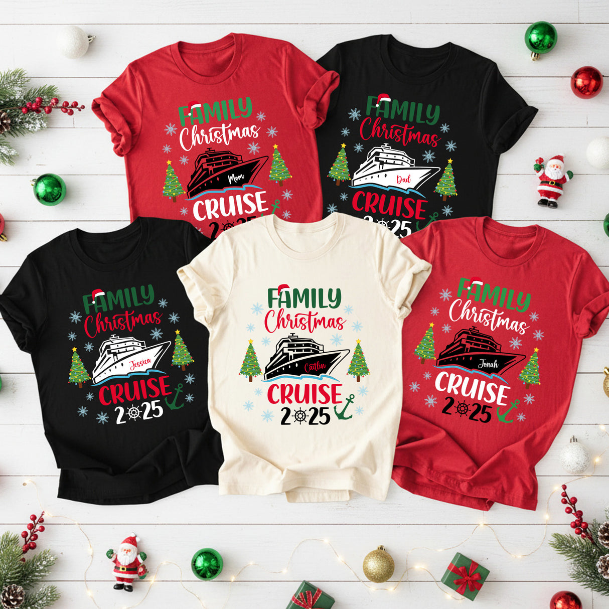 Colorful Cruise Personalized Family Christmas Vacation Shirts with Name