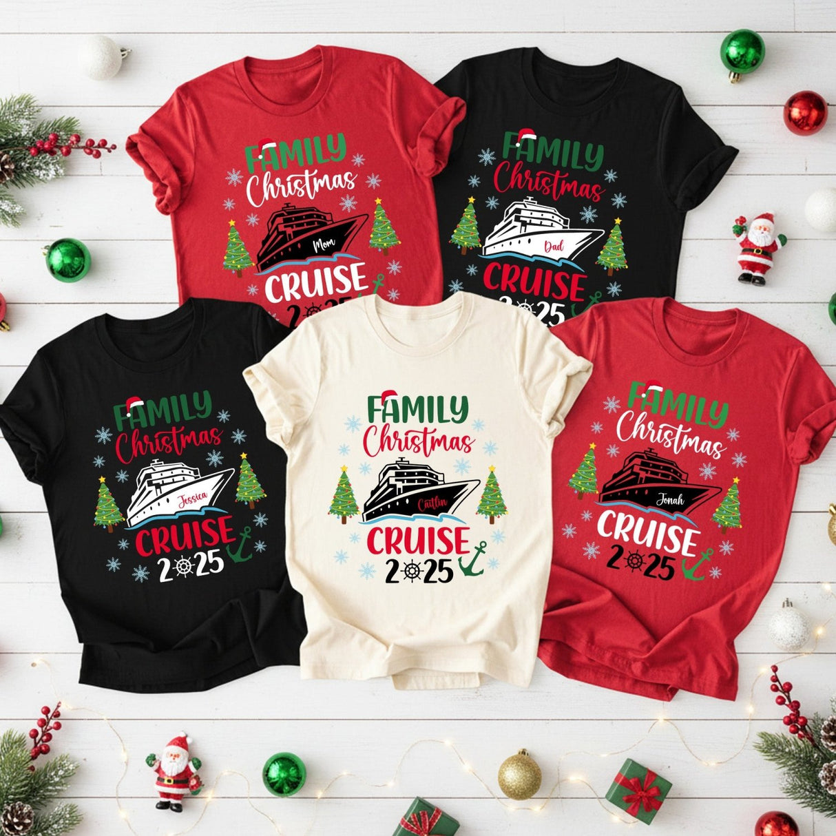 Colorful Cruise Personalized Family Christmas Vacation Shirts with Name - Gifts Are Blue