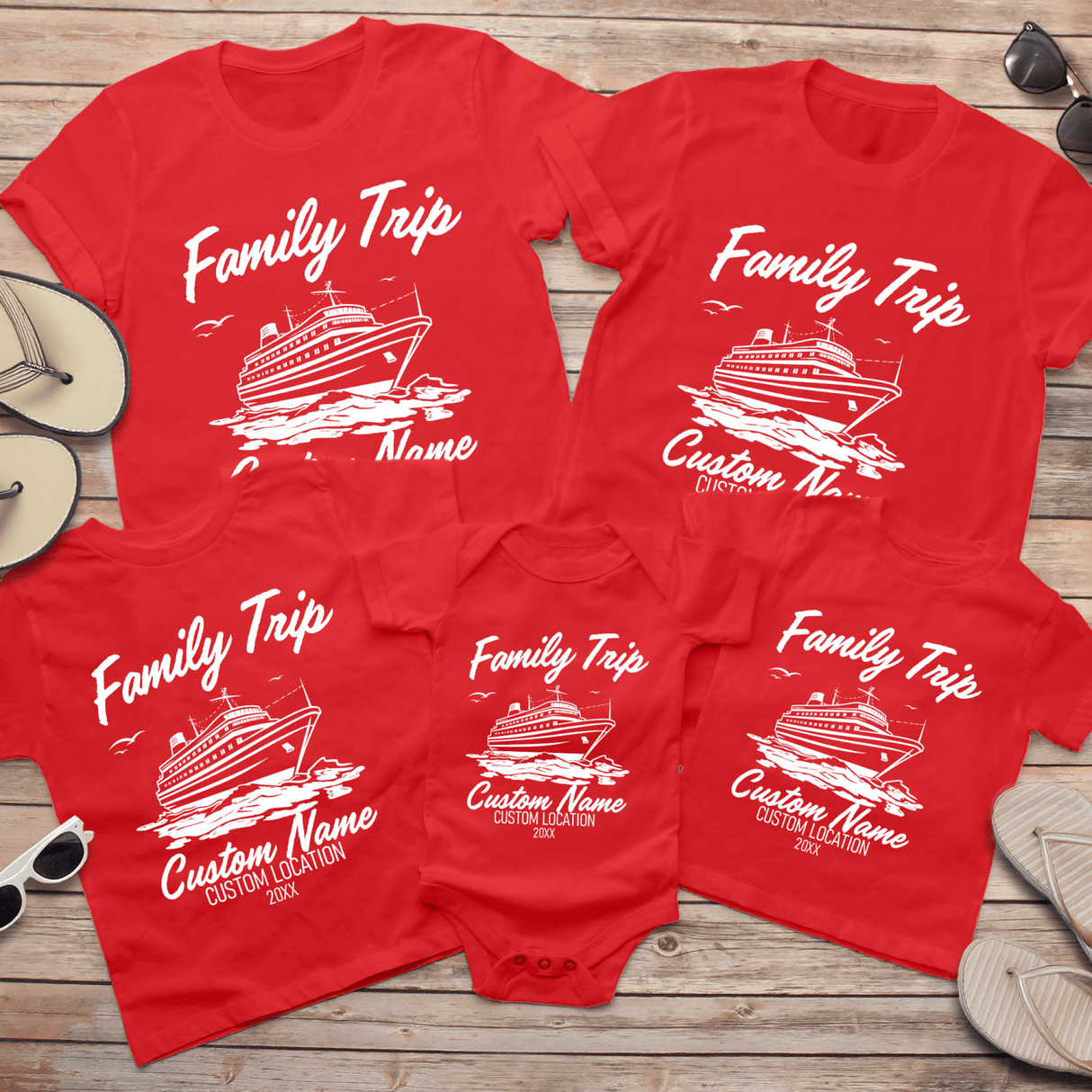 Custom cruise shirts for family vacations with matching vacation tees for couples and family trip outfits.
