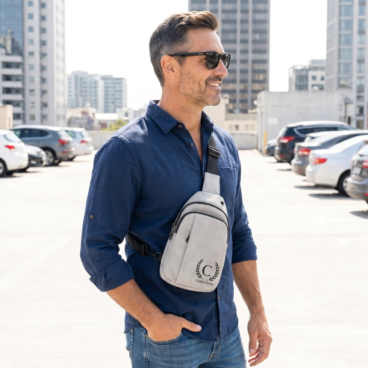 Explorer Custom Sling Bags for Men Engraved with Monogram or Name - Gifts Are Blue