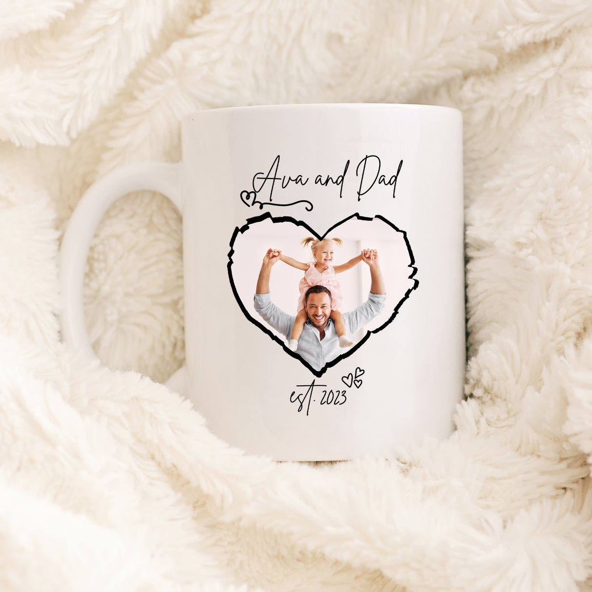 Unique Father’s Day gift mug with photo and custom name for dad or grandpa. Birthday gift mug for dad with custom picture and sentimental text.