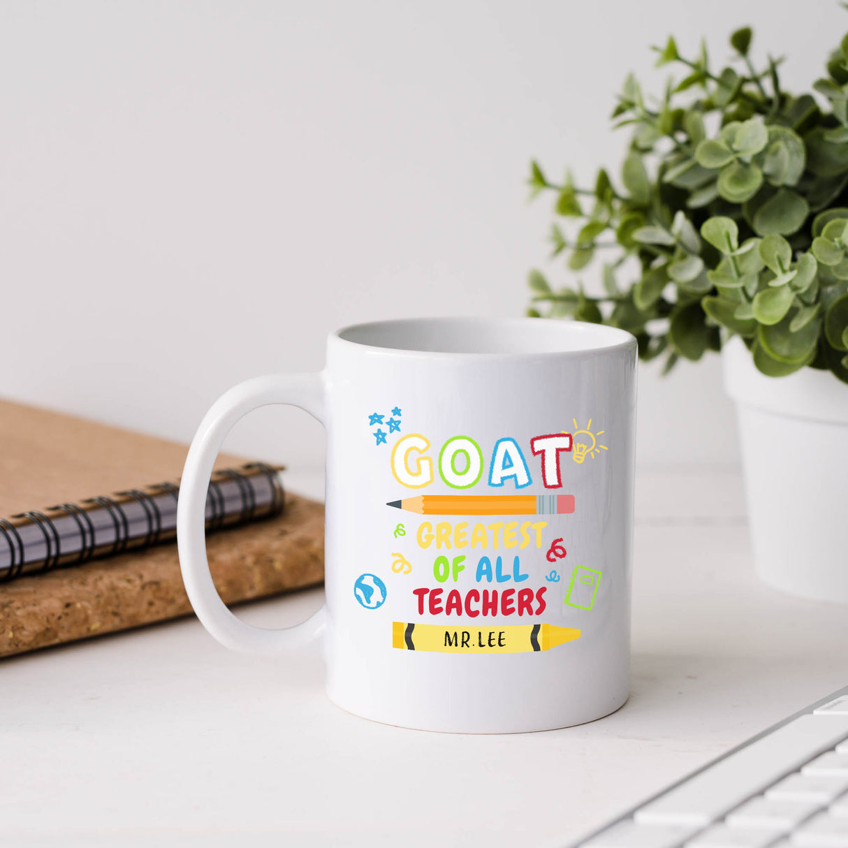 Rainbow mug for teachers. Crayon mug design for teachers. Teacher gift ideas foe males.