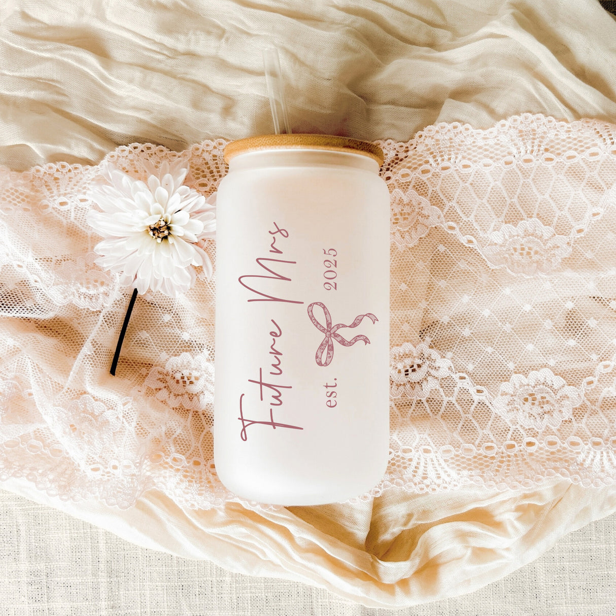 Custom iced coffee tumbler for future Mrs., Wifey design with personalized last name.