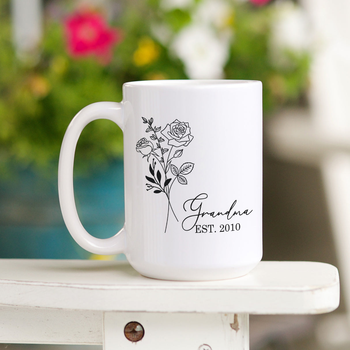 Birth Month Flower Mug for Her Personalized Ceramic Coffee Mug Gift for Mother Grandma or Sister.