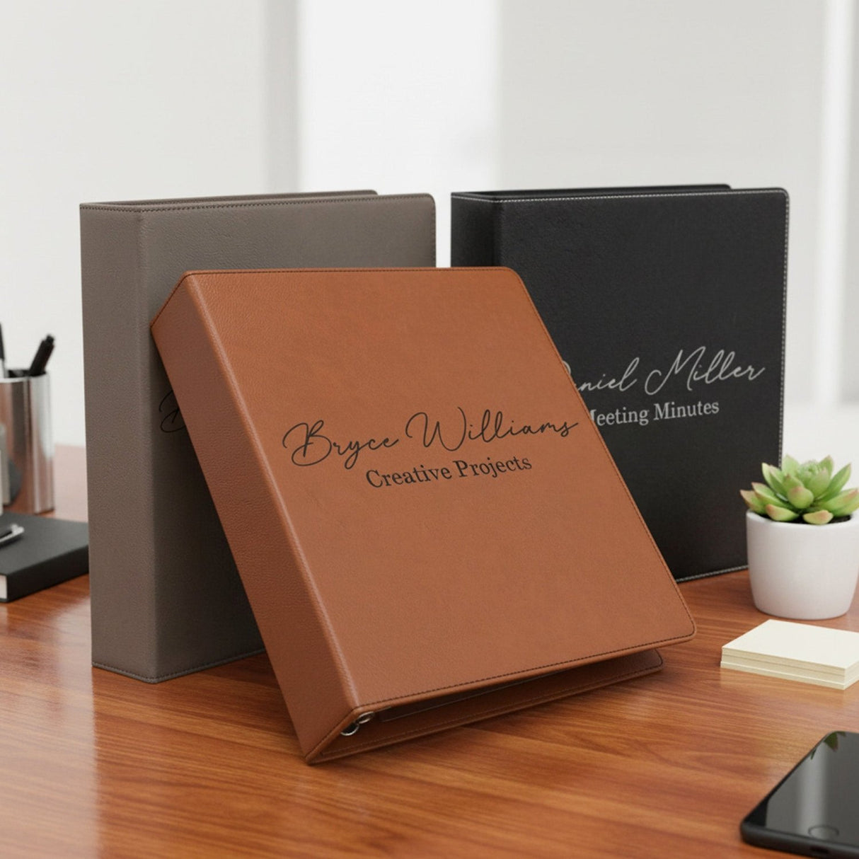 Faux Leather Personalized Binder with Name and Text, Custom Gifts for Him - Gifts Are Blue