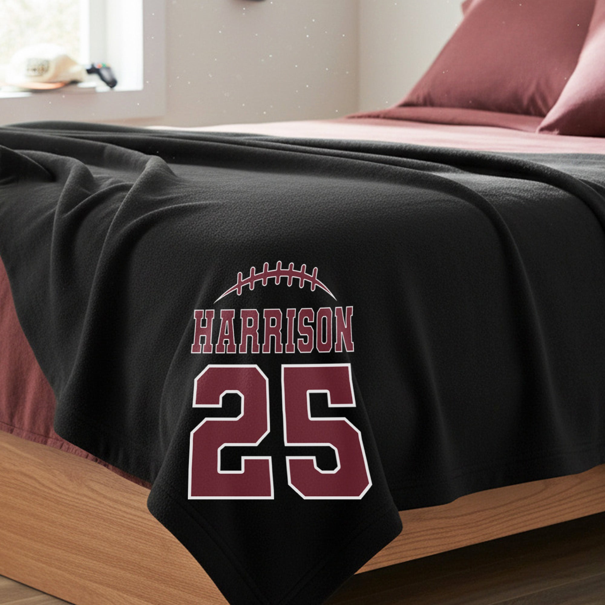 Football Number Personalized Fleece Blanket with Name, Custom Teen Boys Gifts