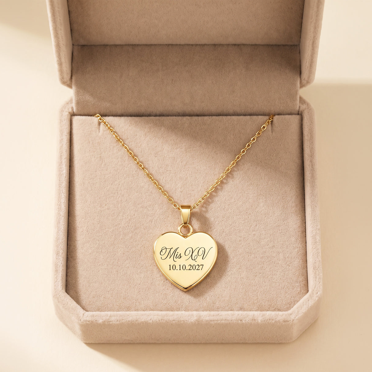 Mis XV Heart Shape Necklace with Engraved Date