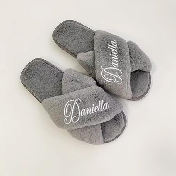 Cute Personalized Fluffy Quinceanera Slippers with Name and Design - Gifts Are Blue