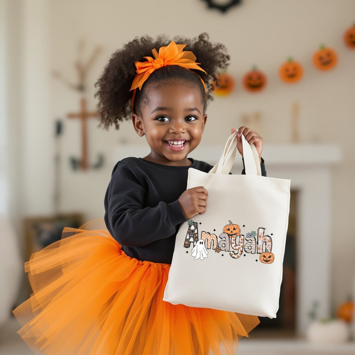 Alphabet Personalized Halloween Bag for Kids with Name, Trick or Treat Bags - Gifts Are Blue