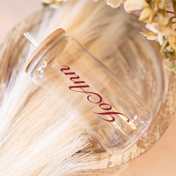 This iced coffee glass cup offers personalization where you can add the recipient name. It offers a minimalist design so it will easily fit in with any bundle gift idea for bridesmaid, friends etc.