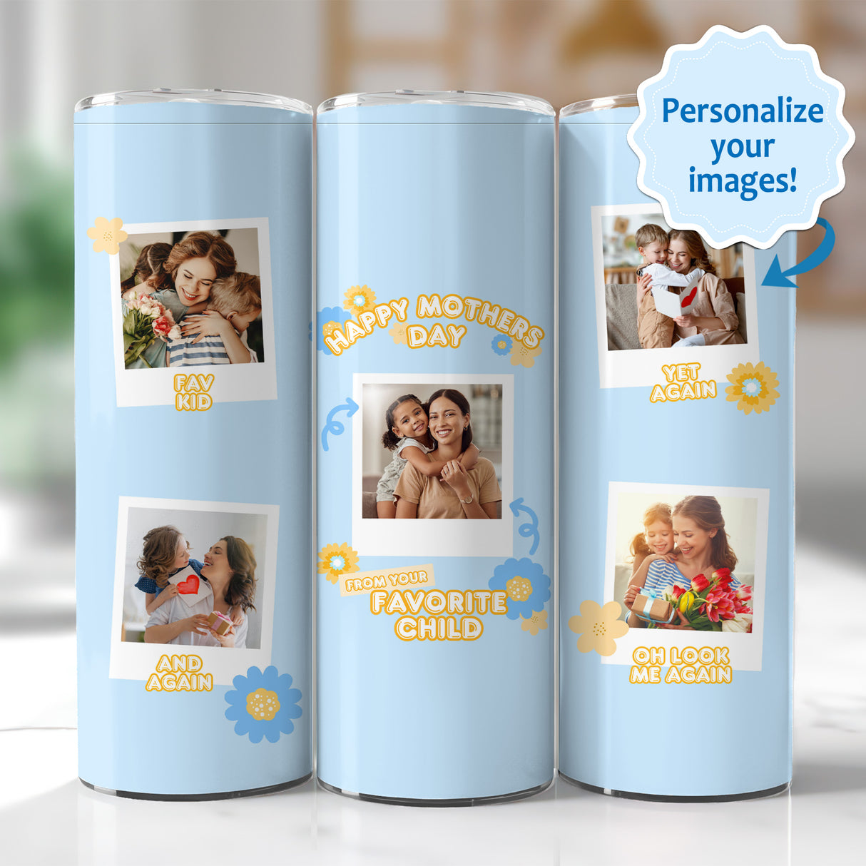 Personalized tumbler for mom with humorous photo and custom message, unique gift for Mother’s Day.