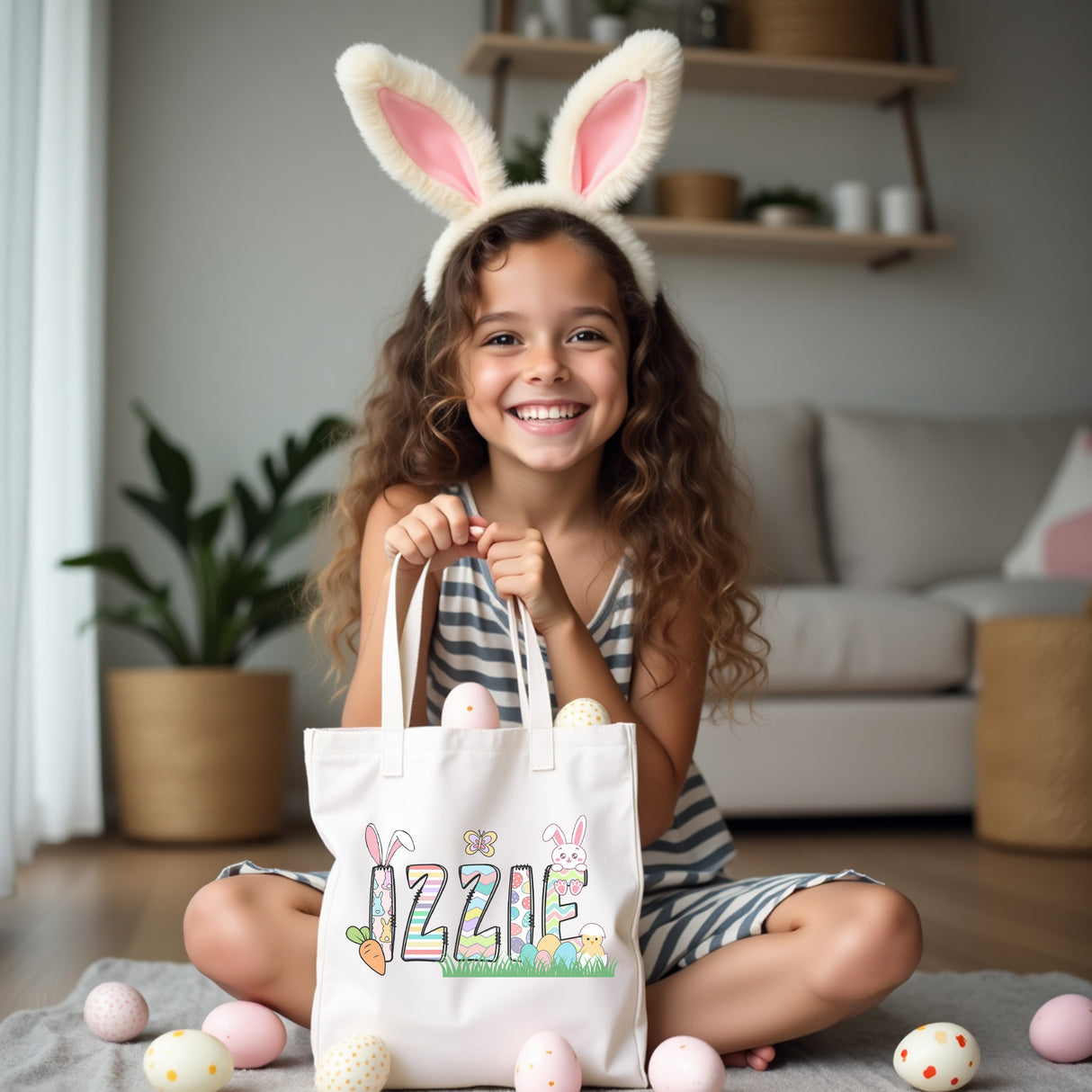 Easter basket with name. Kids easter basket. Kids easter bag. easter bunny.