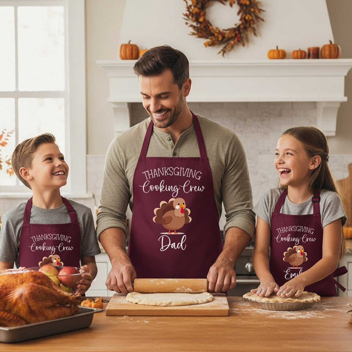Thanksgiving Cooking Crew Personalized Family Matching Aprons for Adults and Kids - Gifts Are Blue
