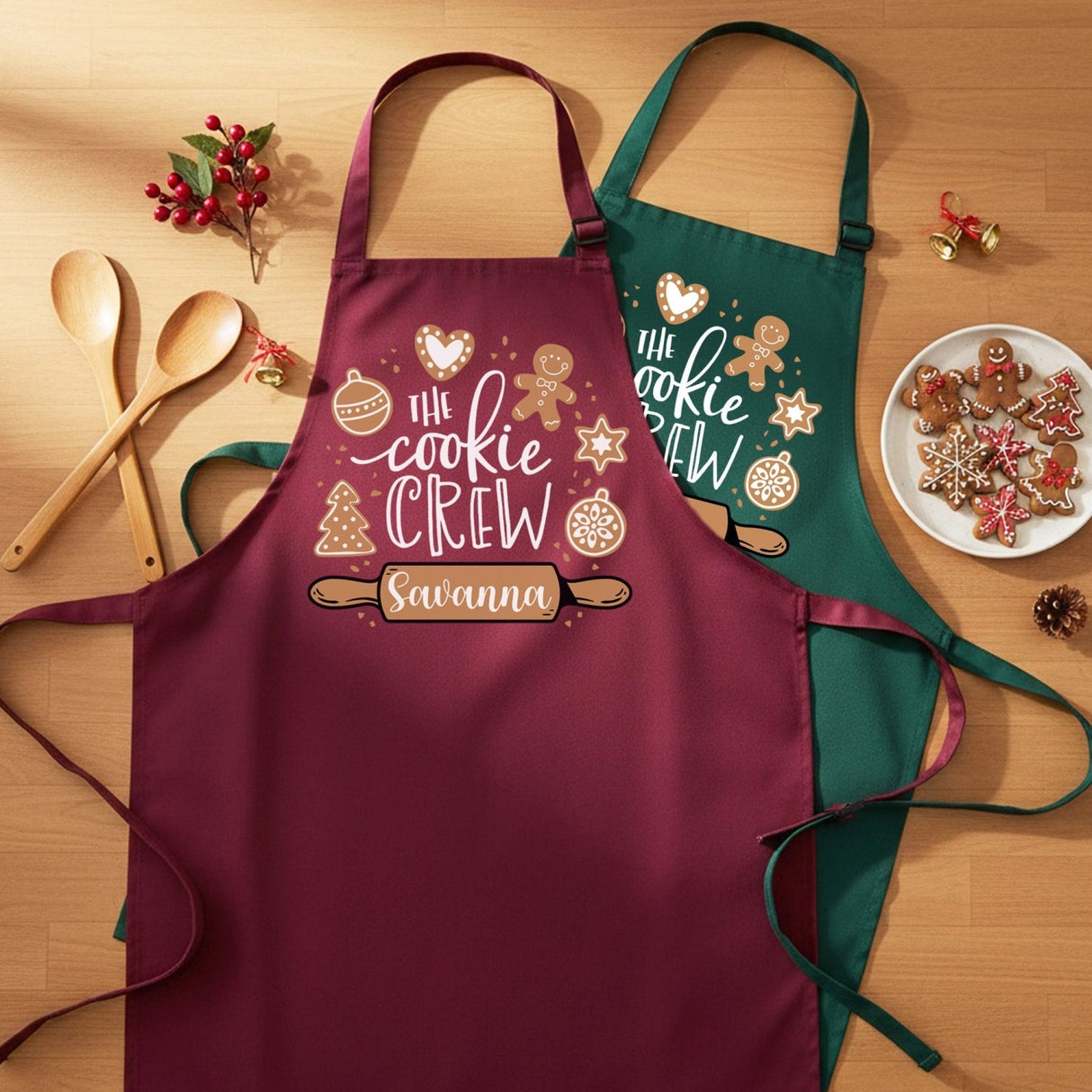 The Cookie Crew Personalized Family Matching Christmas Aprons for Adults and Kids - Gifts Are Blue