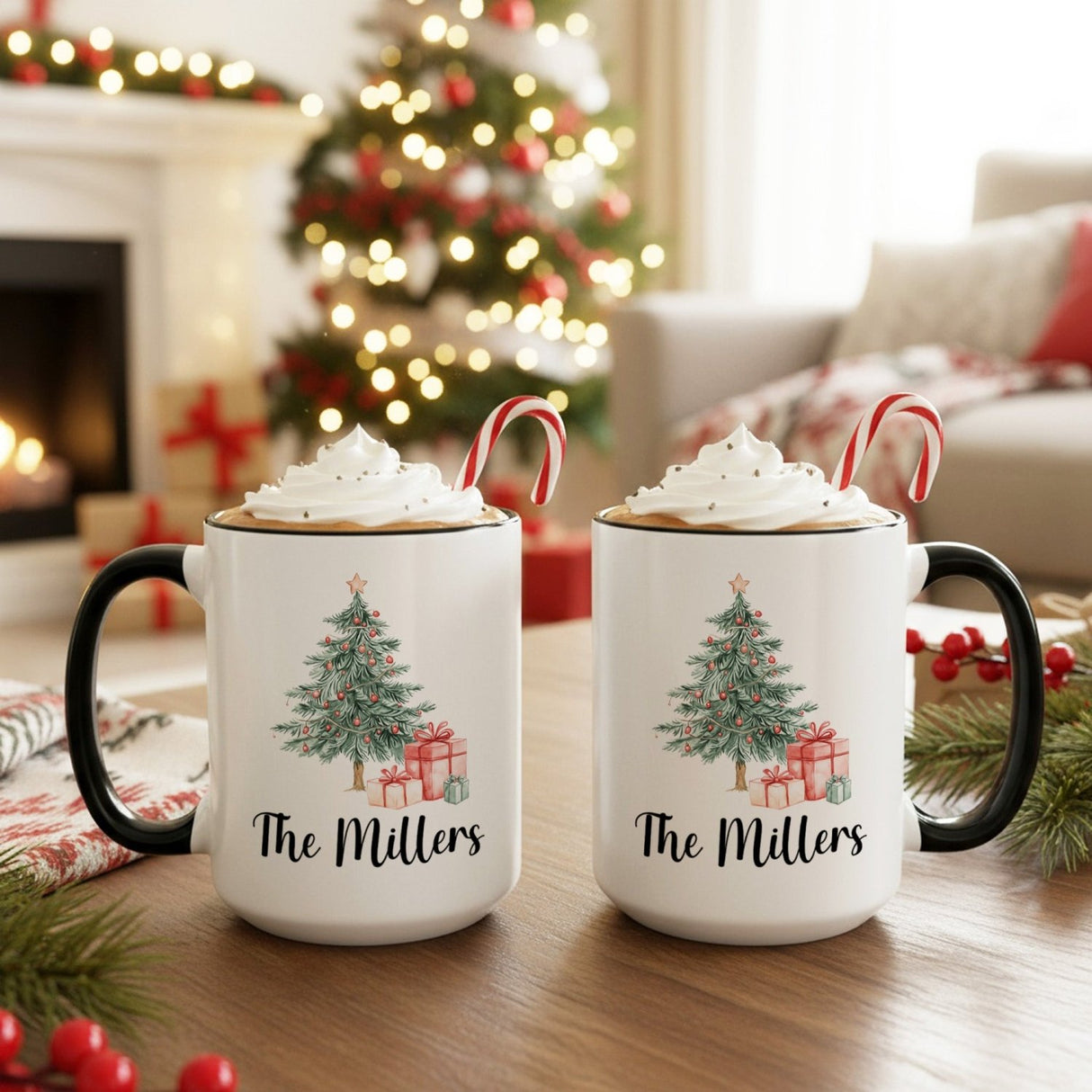 Vintage Christmas Characters Personalized Christmas Mugs for Family and Friends - Gifts Are Blue