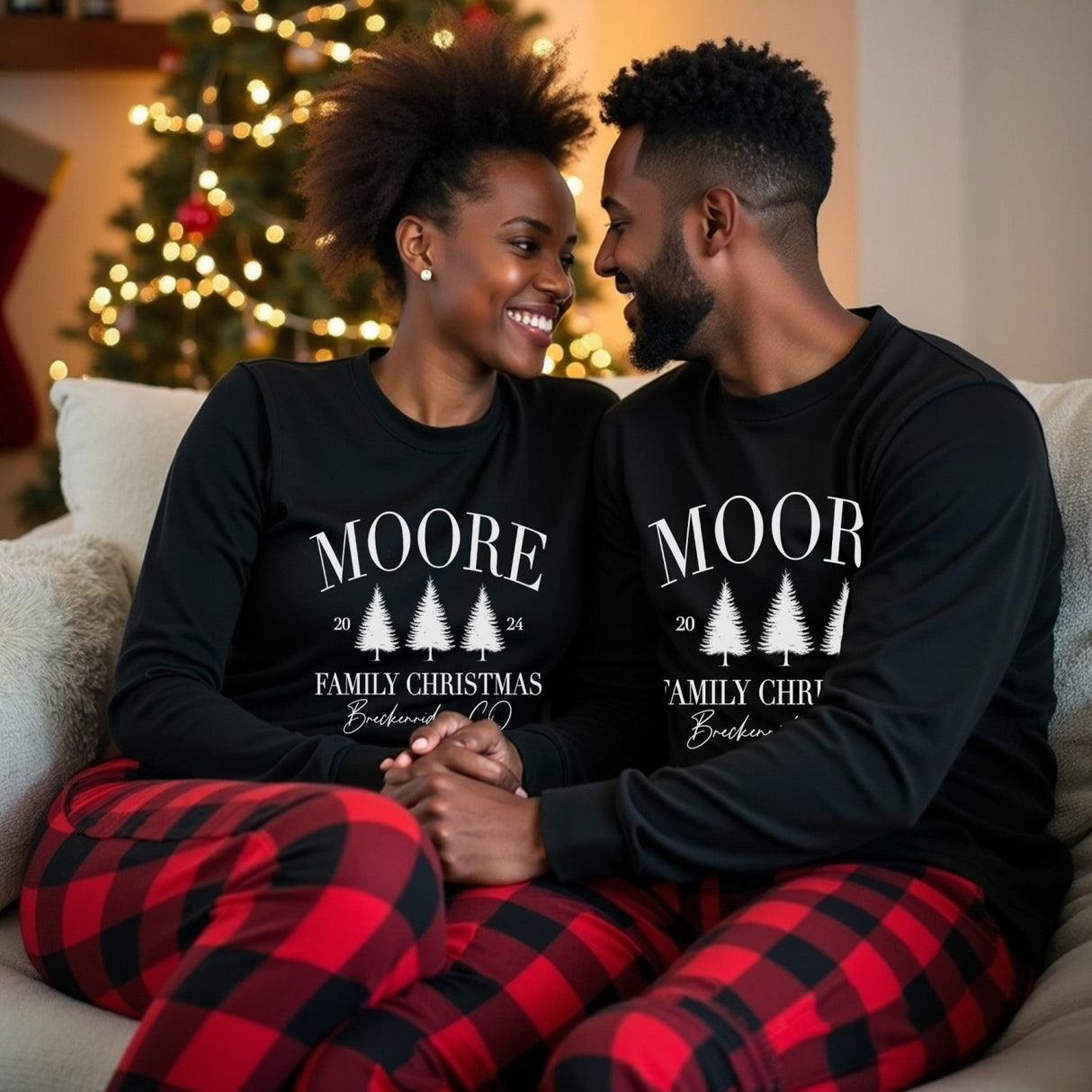 Personalized Family Matching Christmas Pajama Set Custom with Last Name and Location - Gifts Are Blue