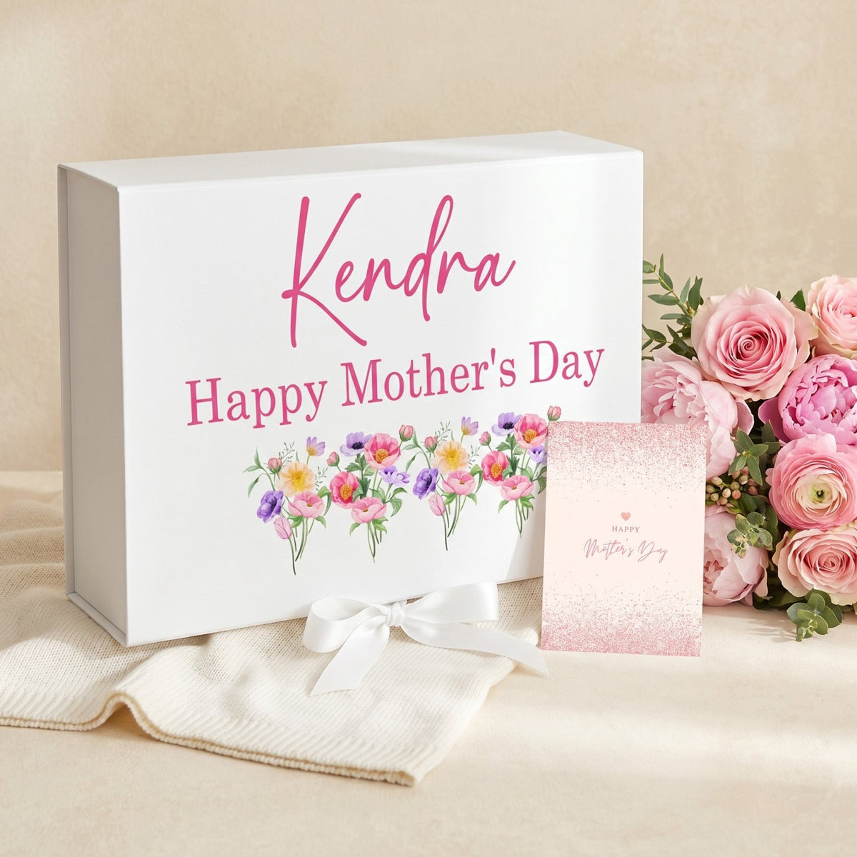 Multi Design Personalized Empty Mom Gift Box w Magnetic Lid, Bow and Crinkle Paper - Gifts Are Blue