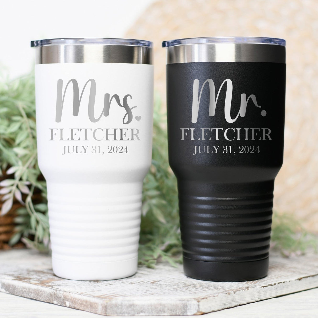 Black and white engraved tumblers. Personalized and accessible drinkware.