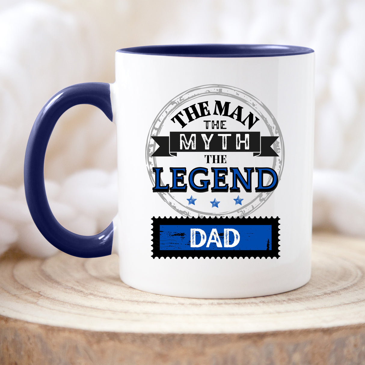 Custom photo mug with blue design, personalized with image and text, perfect Father’s Day or birthday gift for him.