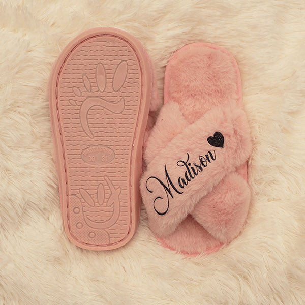 Cute and Fluffy Girls Personalized Slippers for Birthday Gifts and Dance Recitals - Gifts Are Blue
