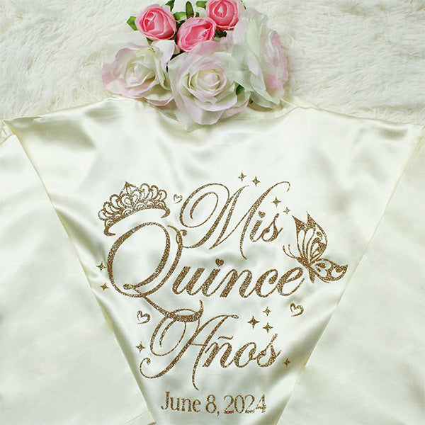 Personalized Mis Quince Anos Robe and Slipper Set Quinceanera Gift