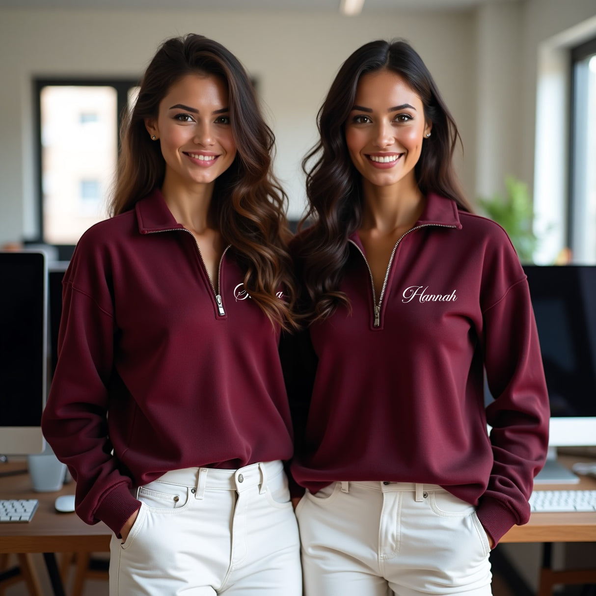 Personalized quarter zip pullovers. Gifts for employees.