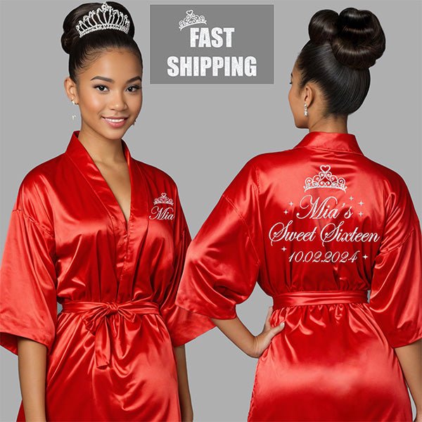 Personalized Sweet Sixteen Getting Ready Robes with Name and Date - Gifts Are Blue