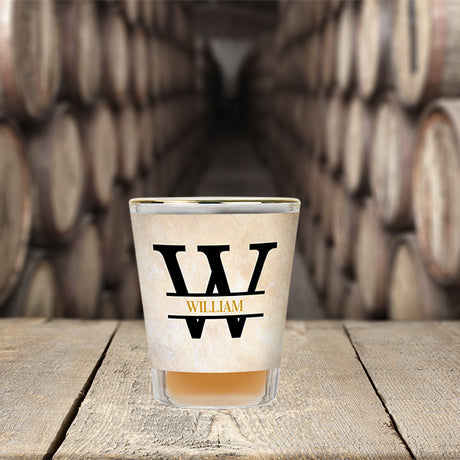Custom Shot Glass with Gold Rim for Groom Groomsman or Best Man with Initials Name and Date