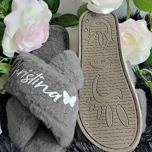 BluChi Personalized Fluffy Slippers for Women/ Bridesmaid & Bride Gift - Gifts Are Blue