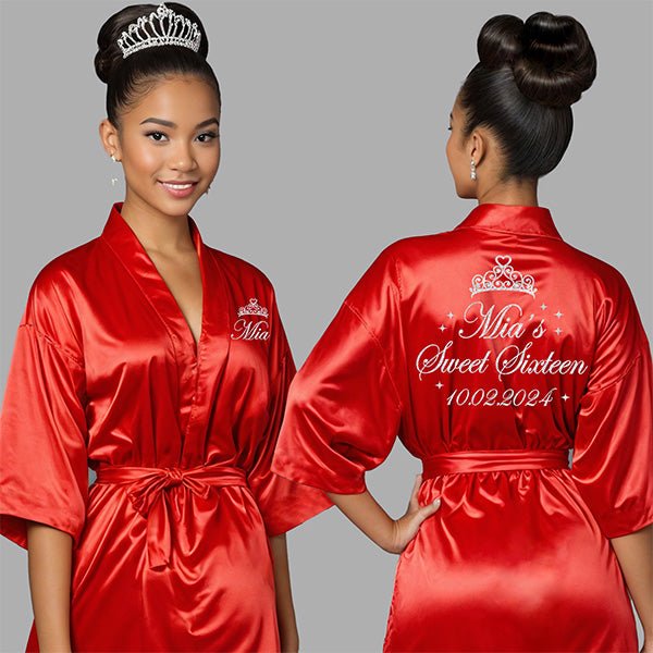 Pretty Sweet Sixteen Robe and Slipper Set Personalized With Name and Date - Gifts Are Blue