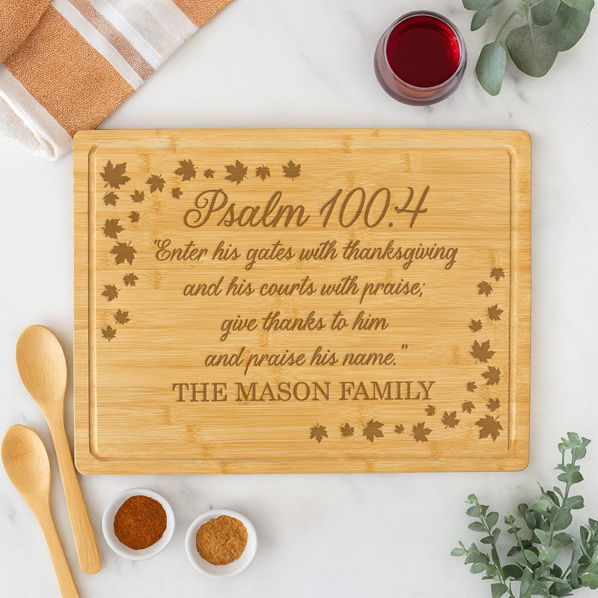 Psalm 100:4 Verse Personalized Cutting Board for Thanksgiving - Gifts Are Blue