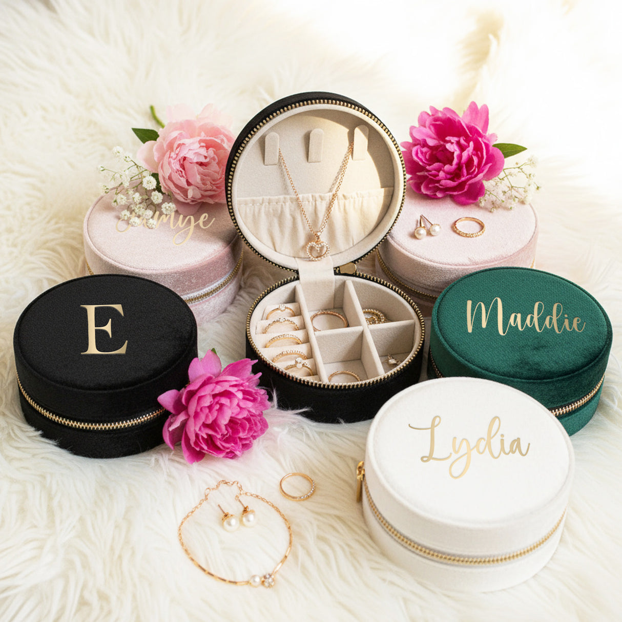 Velvet Travel Size Jewelry Box with Personalized Name, Custom Gifts for Her