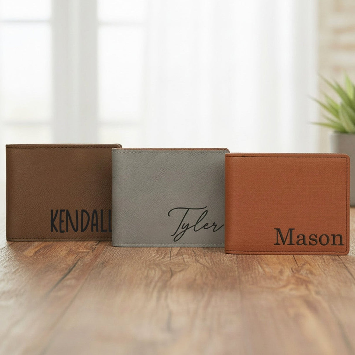 Faux Leather Bifold Personalized Wallet with Name, Custom Gifts for Him - Gifts Are Blue