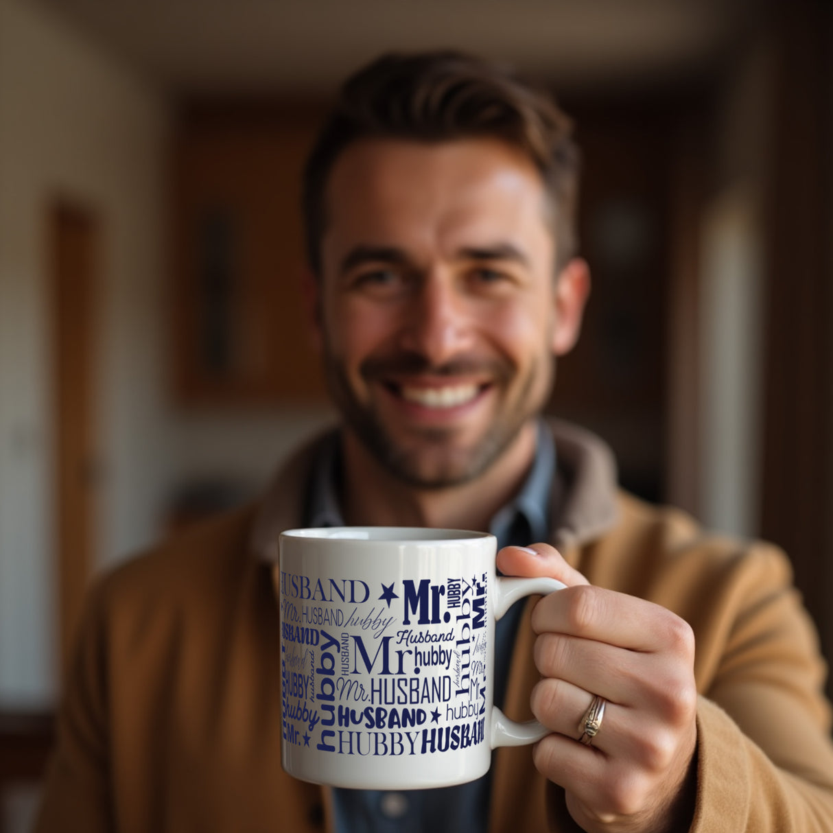 Personalized matching Wifey and Hubby coffee mug set for couples.