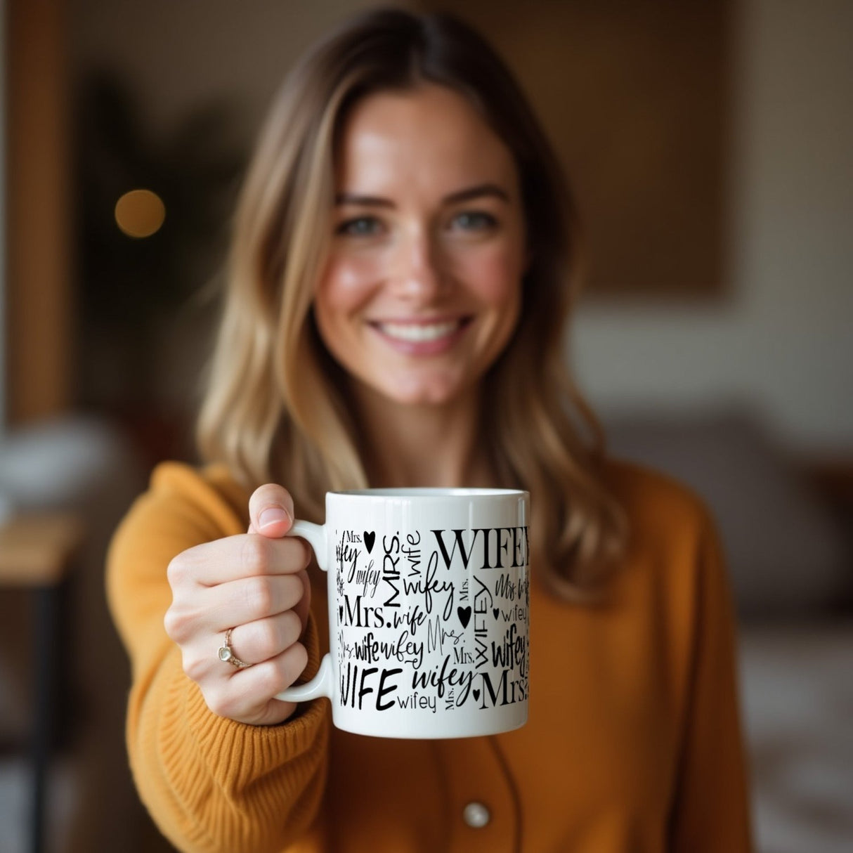 Engagement mug set with matching Wifey and Hubby coffee cups.