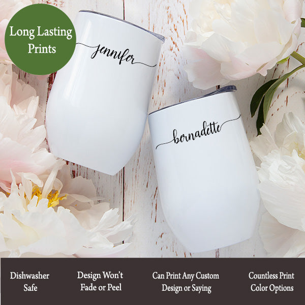 Personalized Minimalist Bridesmaid Wine Tumbler with Custom Name & Date Gift