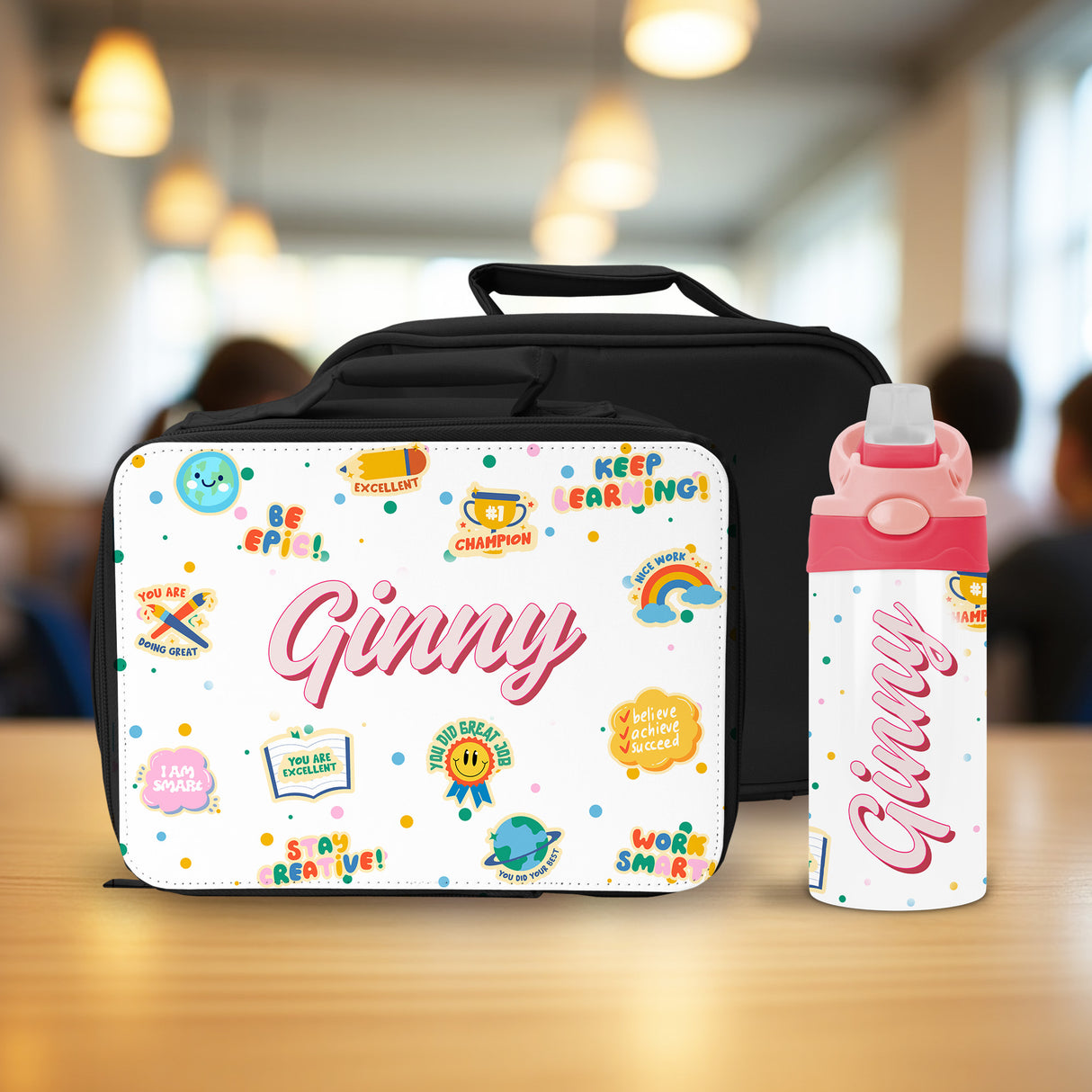 Custom back to school gifts for boys and girls. Custom lunch bag and tumbler for daughter or son.