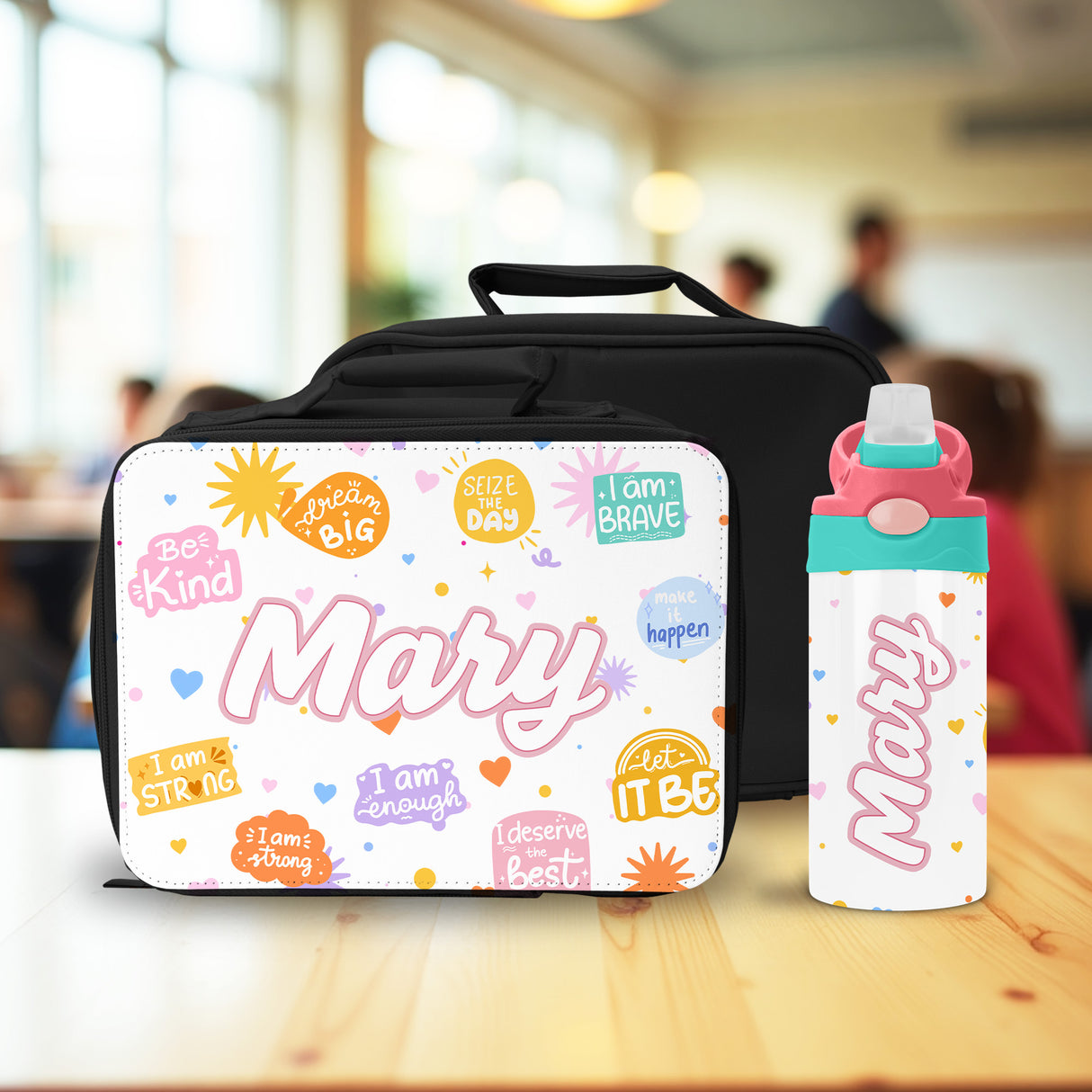 This custom lunch bag and water bottle is the perfect back to school gift for girls.