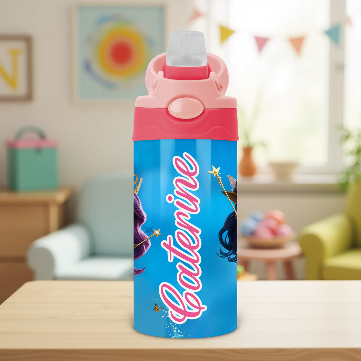 Custom fairy name water bottle for girls back to school gifts. Personalized tumbler for girls with name for school.