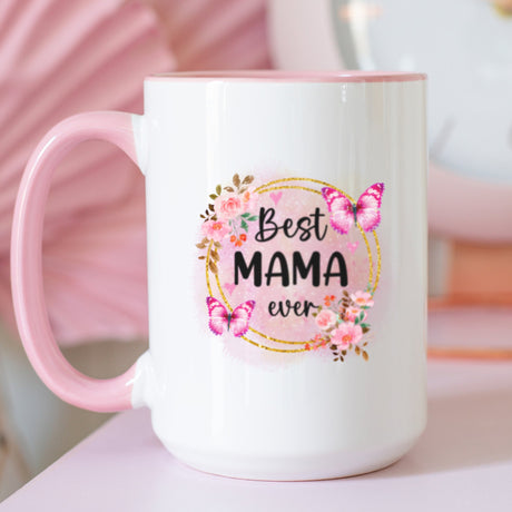 Customizable Best Mom Ever Mug with floral design, perfect personalized Mother's Day gift for mom or grandma.