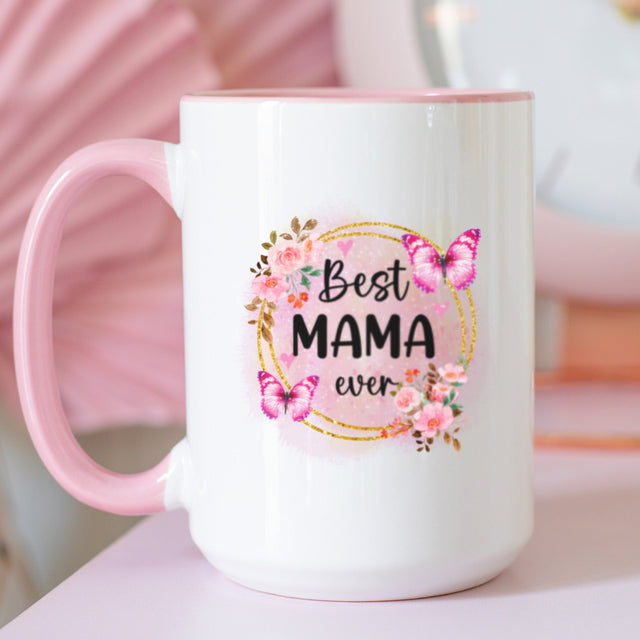 Customizable Best Mom Ever Mug with floral design, perfect personalized Mother's Day gift for mom or grandma.