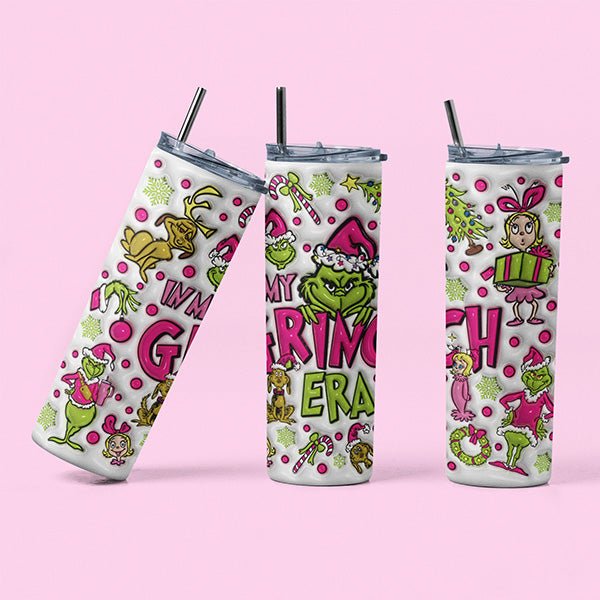 20oz Pink In My Grinch Era Christmas Tumbler for Her - Gifts Are Blue