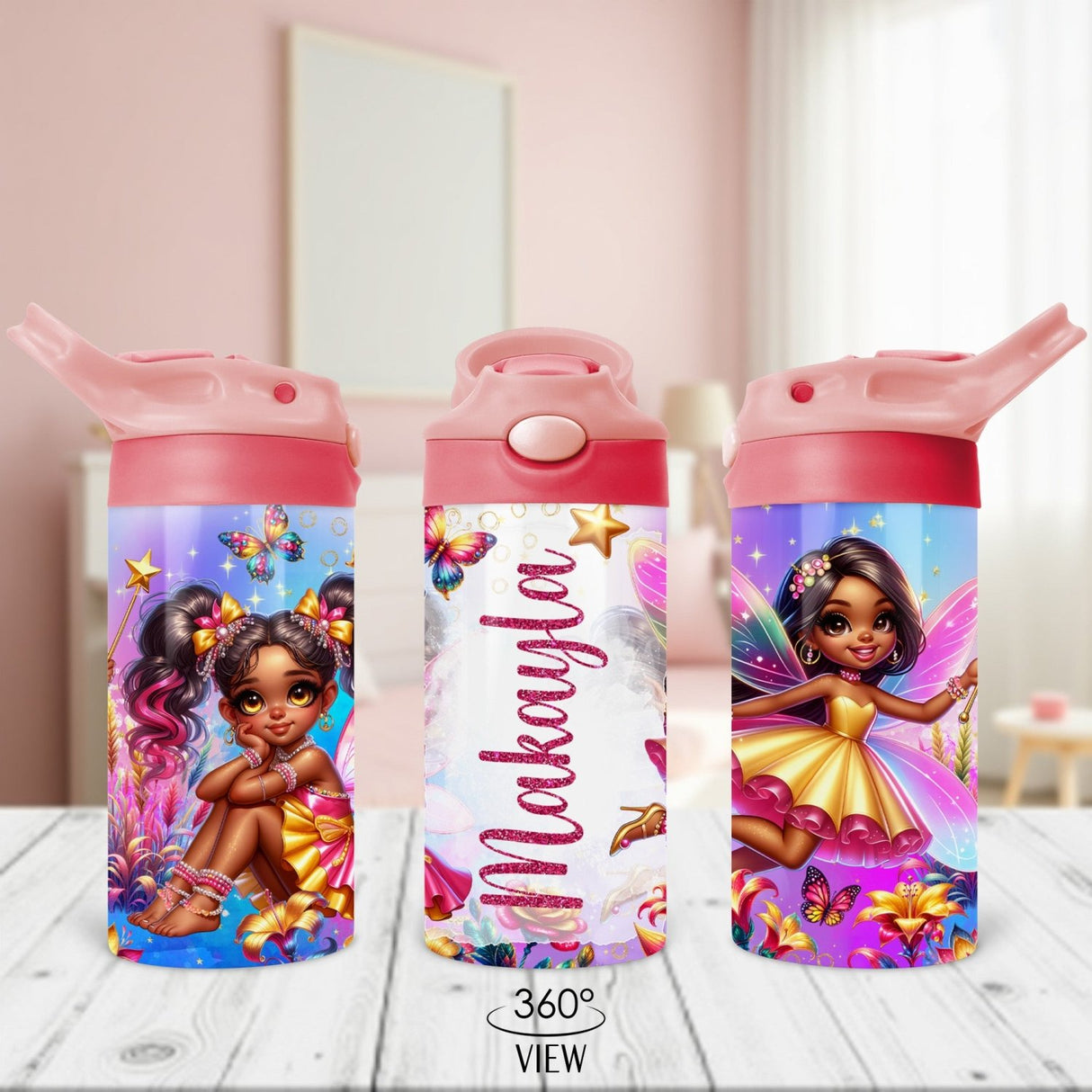 Fairy Custom Water Bottle for Kids, Personalized Flip Top Bottle with Name for School - Gifts Are Blue