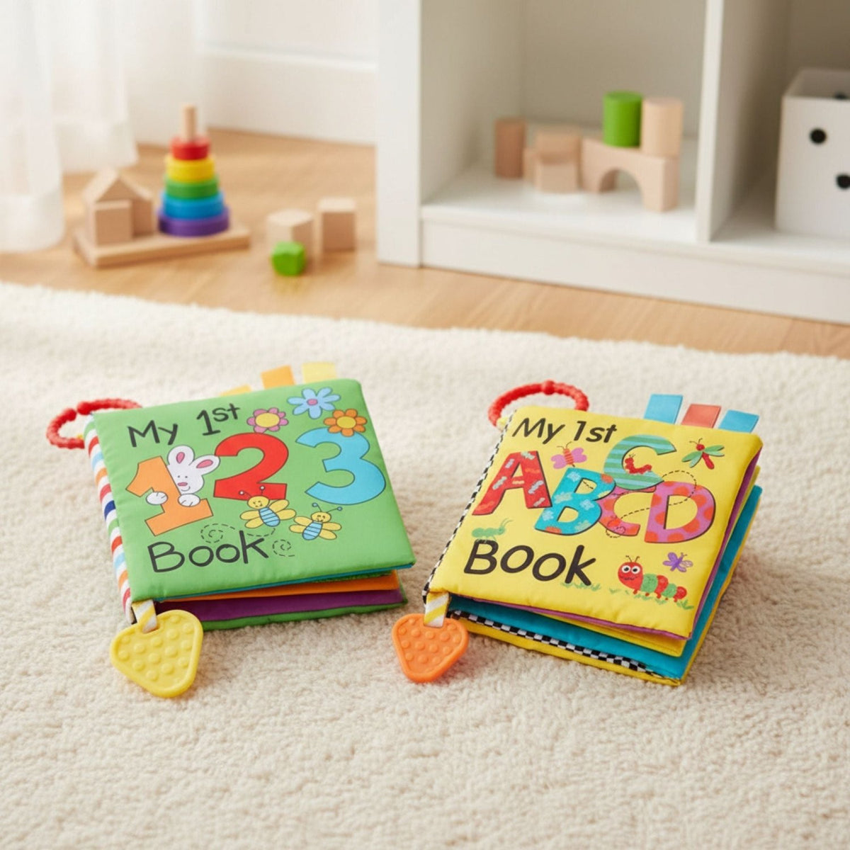 My 1st 123 & ABC Baby Book with Link & Textured Teether Bundle, Two Soft Books, Ages 1M - 18M - Gifts Are Blue