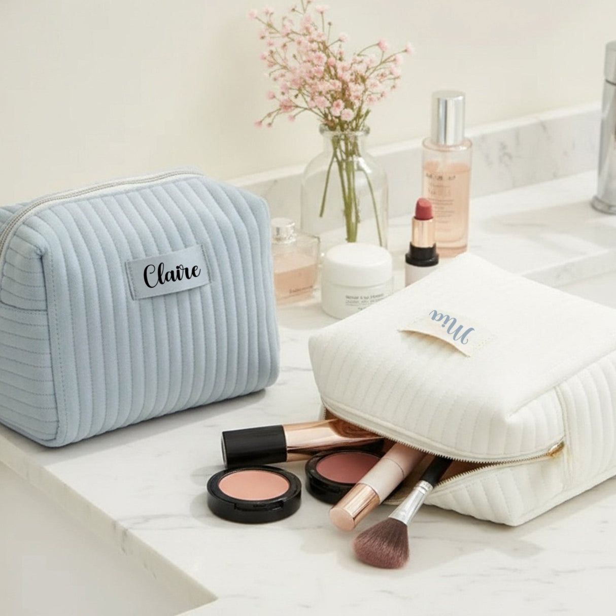 Personalized Velvet Makeup Bag with Name, Custom Gift for Teen Girls - Gifts Are Blue